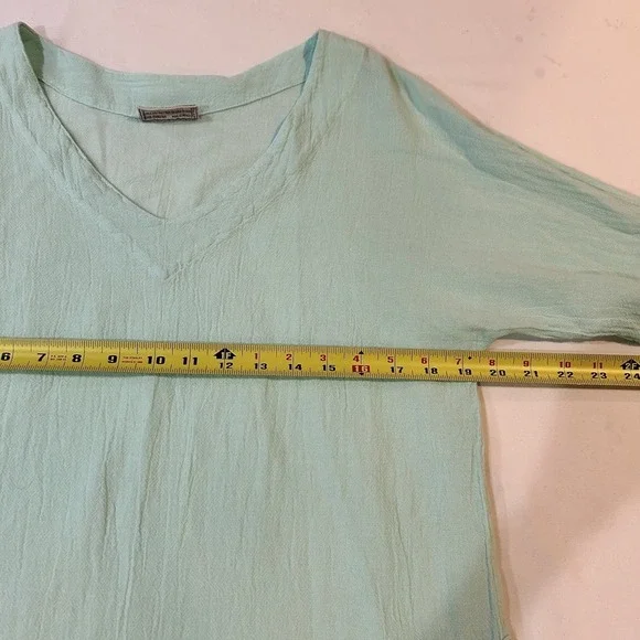 Cottonways Dorie Cotton Gauze Mint GreenTop Size 0 XS/S Blouse 3/4 Sleeve V Neck - Picture 4 of 10